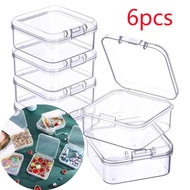 6PCS Mini Clear Plastic Storage Containers with Lids Empty Hinged Boxes for Beads Jewelry Tools Display Case Organizer Box