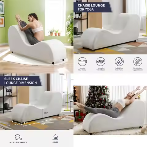 Adults' Ergonomic Yoga Chaise Lounge, Velvet Indoor S-Curved Chair for Yoga and Tantra, Modern Comfo