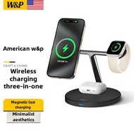 W&P เครื่องชาร์จไร้สาย 3-in-1 แม่เหล็กยืนอย่างรวดเร็วชาร์จ iphone 16/15pro max โทรศัพท์มือถือ Airpo