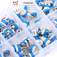 CHAMPIONO 100PCS Potentiometer, Blue&White 500ohm-1M ohm Variable Resistor, With Plastic Box Adjusta