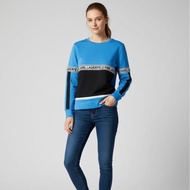 老佛爺 KARL LAGERFELD 圓領字母織帶長袖上衣