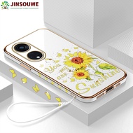 (Free Lanyard) Jinsouwe Casing Case For OPPO Reno8 T 5G Reno 8T 5G Phone Case For Girls Boys Cartoon Sunflower Flower Thin Light Plating Case Back Cover