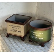 Iron Flower Pot Retro Flower Pot Tin Pot (Very Thick)Granular Feel Retro Distressed Ball Root Grass 