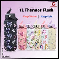 1000ml Floral/Bow Thermos Tumbler 🎀 With Straw  • Stainless Steel Vacuum Flask Bottle Leak-Proof