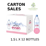 Evian Natural Mineral Water 1.5L bottle drinks (12 bottle per carton)