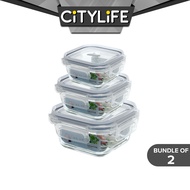 (Bundle of 2) Citylife Air-tight Glass Lunch Box Oven Microwave Glass Food Container Bento Box H-84818283