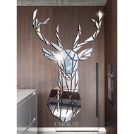 COOLSY 3D Deer Head Mirror Wall Sticker Diy Multiple Sizes Acrylic Mirror Stickers Mural Living Room Bedroom