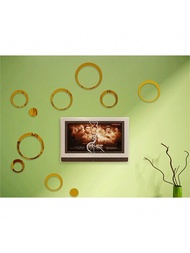 3D 環形丙烯酸鏡牆壁附着在客廳臥室電視背景牆上的圓形家居裝飾（金色）