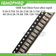 10PCS Gold 1808 125V 250V AC SMD Fast blow Fuse 0.5A 500mA 1A 2A 3A 4A 5A 6.3A 8A 10A 12A 15A 500MA 