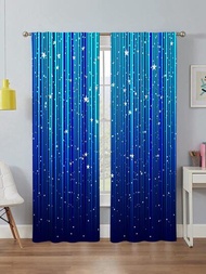 2入組夢幻藍色星空印花窗簾,適用於臥室、辦公室、廚房、客廳、書房等家居裝飾