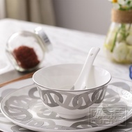 Bone China Dinner Plate Track Design Ceramic 6-Piece Tableware Set Porcelain Plate Bowl Cup Plate Spoon White And Black