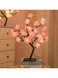 1入組led玫瑰樹燈,帶彩色燈光和可拆卸usb開關,仿真玫瑰植物設計,適用於家居裝飾、閱讀室氛圍、臥室夜燈