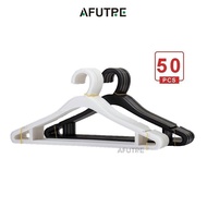 Afutre 50Pcs Plastic Hangers Multifunctional Clothes Hanger Coat Hangers Clothes Organizer Black Pla