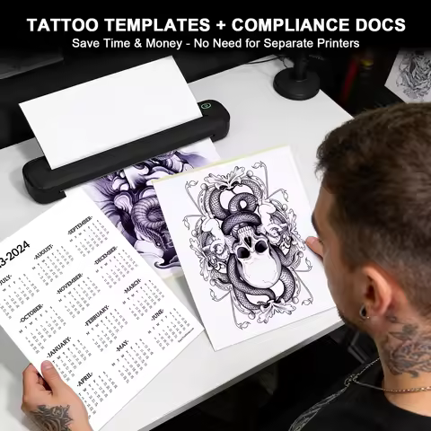 Wireless Tattoo Stencil Printer, Inkless Thermal Transfer Printer, Portable A4 Tattoo Printer for Ta