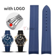 20mm Soft Rubber Bracelet Silicone Watch Band for Omega Seamaster 300 AT150 Speedmaster Folding Buckle with Logo Curve End Watch Strap