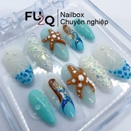 Nailbox Fu2Q - Beach Design Fake Nails with Cute Mermaid
