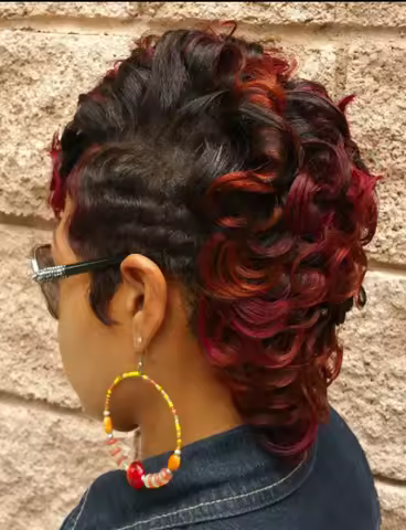 Short Synthetic Black and Burgundy Wig Short Curly 2 Tones Wigs For Black Women Natural Short Hair W