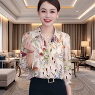 Summer New Loose Seven-Point Printed Ice Silk Shirt for Women8.9