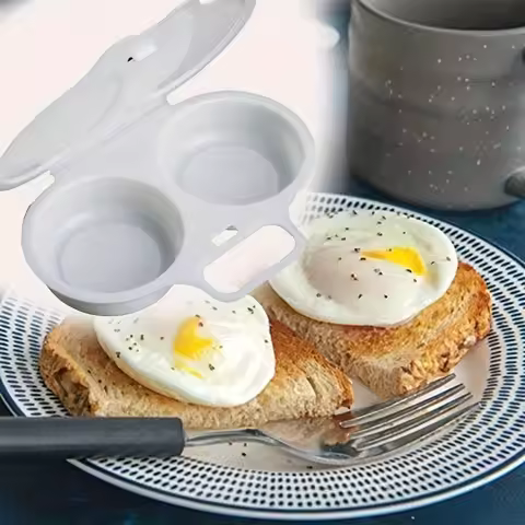 2-Cup Microwave Egg Poacher, BPA-Free Double Egg Cooker Mold, Non-Stick Egg Steamer for Breakfast, K