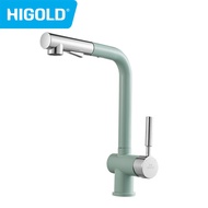 HIGOLD Black Kitchen Pull Out Faucet Sink Stainless Steel Faucet L-Type Tap Cold Hot Water Faucet Anti-fingerprint Faucet Black European Style