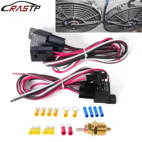 RASTP-40A Dual Electric Cooling Fan Wire Harness Install Kit 185F On 175F Off Thermostat Cooling Fan