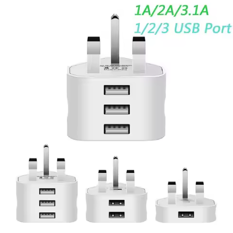 For Iphone Tablet Uk Plug 3 Pin Plug Adapter 1/2/3-Port Dual USB 5v2.1a Wall Charger Charging Mains 
