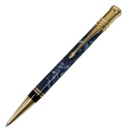 品相極佳 □ PARKER TIFFANY&Co. Parker Tiffany Duofold 雙名大理石紋原子筆，金色/海軍藍，男士款，英國製造，書寫流暢。