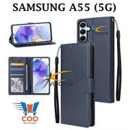 SAMSUNG A55 (5G) FLIP LEATHER CASE PREMIUM - FLIP WALLET CASE LEATHER FOR SAMSUNG A55 (5G) - WALLET 