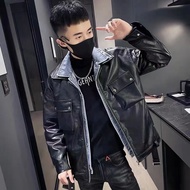 Denim Jackets Fake two-piece for men's winter trend denim color blocking 3 handsome motorcycle leather jacket jiahuiqi