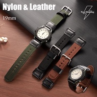 19mm Nylon & Leather Hybrid Watch Strap for Forester FT-500WC-3B/5B/1B Vintage Military Style Univer