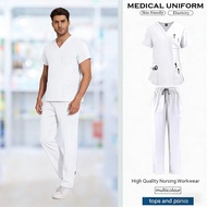 2-piece Matte Uniform Male Nurse Uniform Nursing Matte Top Long Pants Doctor's Spa Work Un