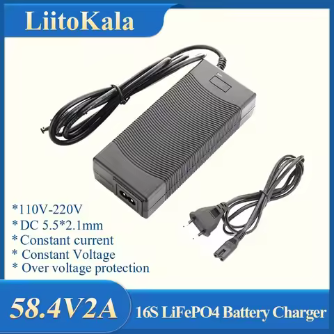 LiitoKala 16S-58.4V2A LiFePO4 battery Charger 48V 2A 100-240VAC DC Charger For 16S 24V LiFePO4 Batte