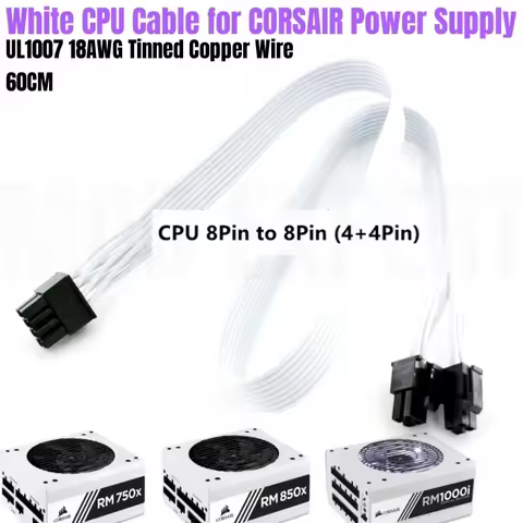 White EPS/ATX12V 8-PIN (4+4) CPU Power Cable 18AWG 60CM for Corsair RM750x RM850x RM750i RM850i RM10