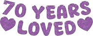 Pre-Strung 70 Years Loved Banner - Deep Purple Glitter Happy 70th Birthday Decorations, 70th Wedding