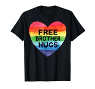 Free Brother Hugs LGBT Pride Parades Dress Rainbow Flag LGBT T-Shirt