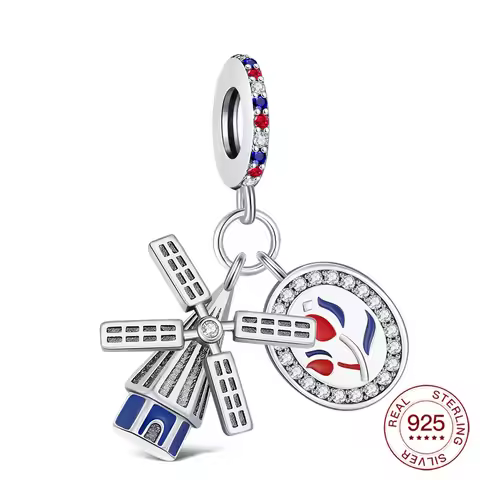 925 Sterling Silver Dutch Mill Pendant Tulip Charms Jewelry Making For Classic Bracelet Women's Fash