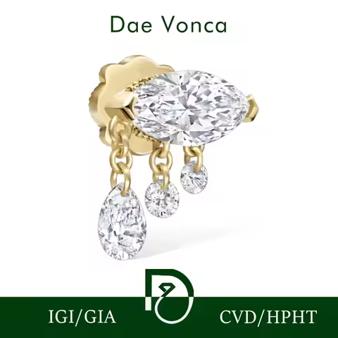 CVD HPHT Lab Created Diamonds Single Earring 9K/14K/18K Real Gold Threaded Stud Earring Marquise&Pea