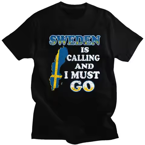 Mens Sweden Is Calling T Shirt Short Sleeve Cotton Tshirts Valentine's Day Gift Casual Sweden Flag T