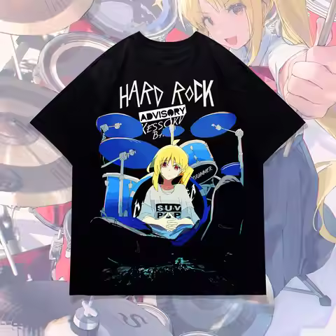 Bocchi The Rock Nijika Ijichi Hard Rock Drum Japanese Text Vintage Anime Graphic T-Shirt Unisex Over