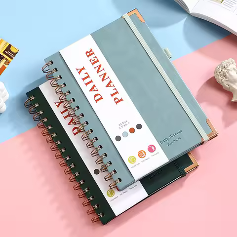A5 Undated Daily Planner Notebook - 160 Pages to Do List Journal with Leather Cover Coil Binding Ela