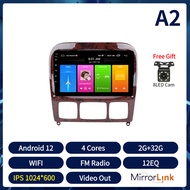 Acodoวิทยุติดรถยนต์2dinสเตอริโอAndroid 12สำหรับBENZ S 1999-2007 4G Wifi Carplay Android Auto 9นิ้ว8G