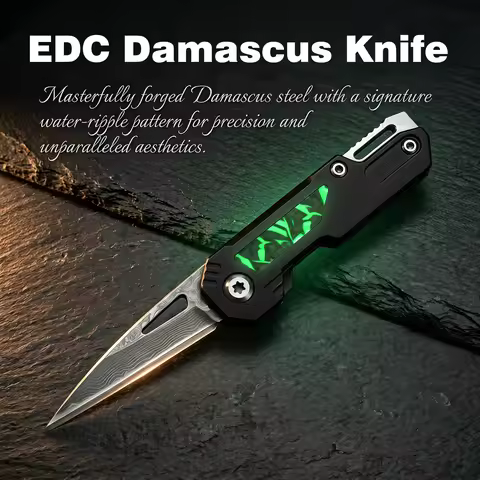 Damascus Folding Knife, EDC Multi-Functional Tool, Emits Light in the Dark, Multi-Tool Folding Knife