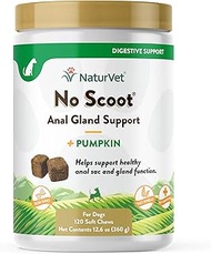 NaturVet - No Scoot for Dogs - 120 Soft Chews - Plus Pumpkin - Supports Healthy Gland & Bowel Functi