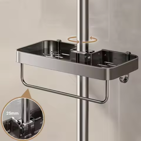 Bathroom Shower Storage Shower Gel Shampoo Rack Shower Rod Removable Tray Aluminum Alloy Soap Holder