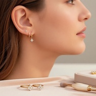 Geometric Zirconia Floral Stud Earrings for Helix Piercing, Swivel Hoop Design