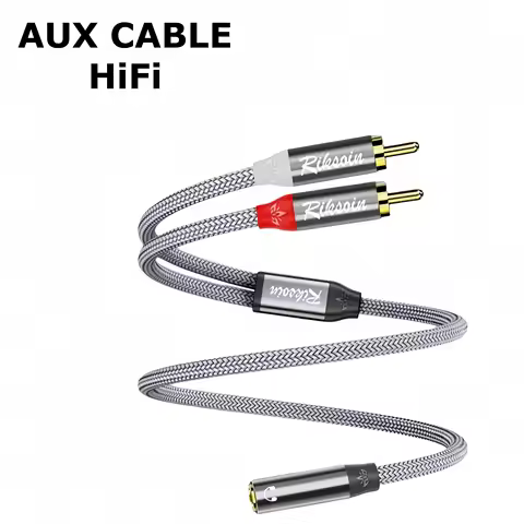 Riksoin 3.5mm to 2 RCA Audio Cable, Hi-Fi Stereo, Gold-Plated, Nylon Braided Y-Cord for Amp/Speaker/