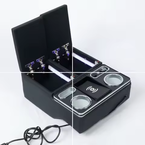 For Hiace 200 DX Armrest Console Box with Wireless Charging Cup Holders for Car Interior Accessories