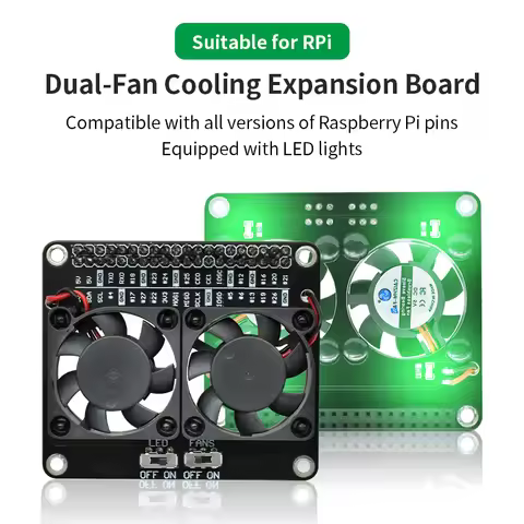Raspberry Pi Dual Cooling Fan GPIO Extenstion Board With Green LED For Raspberry Pi 5 4B 3B+ 3B