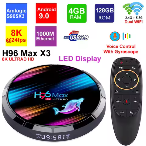 H96 MAX X3 Android 9.0 Smart TV BOX Amlogic S905X3 4GB RAM 128GB 5G Wifi 1000M Ethernet BT4.0 USB3.0
