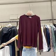 Aiyiyi Top Long-Sleeved T-Shirt Plain Color Bottoming Shirt S-2XL Round Neck Loose Slimmer Look Simp